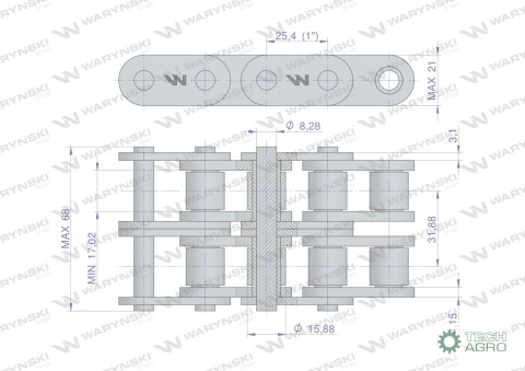 Łańcuch rolkowy prosta płytka 16B-2 (R21) 5 m Waryński