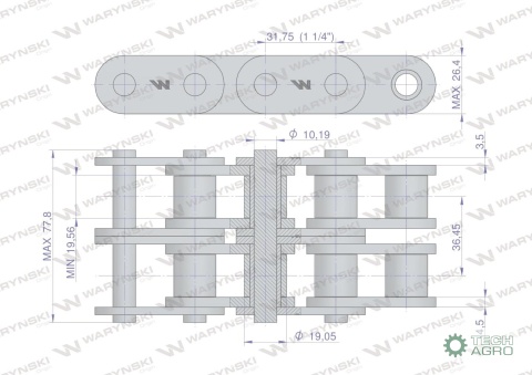 Łańcuch rolkowy prosta płytka 20B-2 (R21.1/4) 5 m Waryński