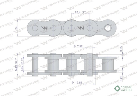 Łańcuch rolkowy wzmocniony 16A-1 ANSI A80 (R1 1) 2.5m Waryński