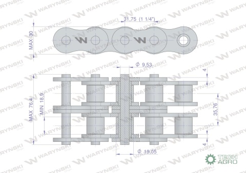 Łańcuch rolkowy wzmocniony 20A-2 ANSI A100 (R2 1.1/4) 5 m Waryński