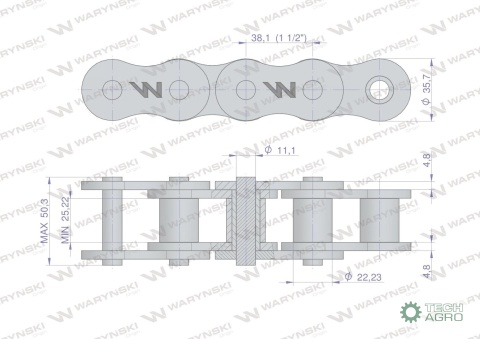 Łańcuch rolkowy wzmocniony 24A-1 ANSI A120 (R1 1.1/2) 2.5 m Waryński