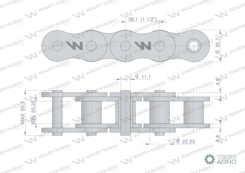 Łańcuch rolkowy wzmocniony 24A-1 ANSI A120 (R1 1.1/2) 5m Waryński