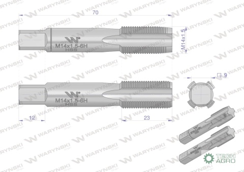 Gwintowniki komplet 2 szt do gwintu metrycznego drobnozwojnego DIN2181 M14X1.5 Waryński