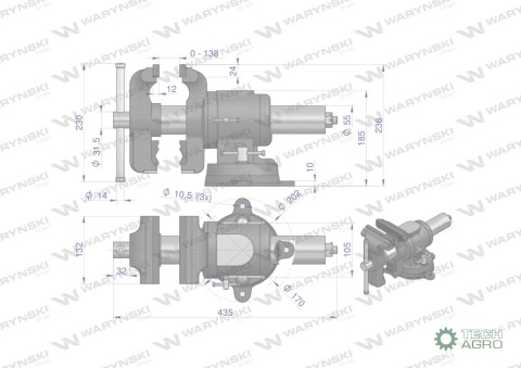 Imadło ślusarskie z żeliwa sferoidalnego obrotowe z obracanym jarzmem 125 mm Waryński