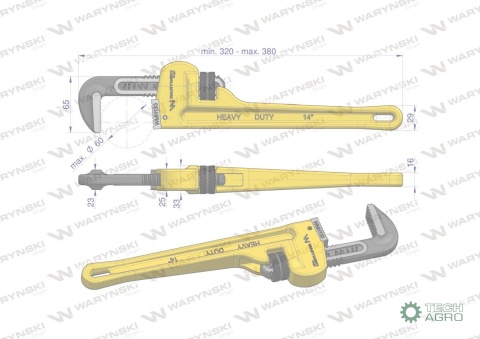 Klucz do rur typ amerykański 14" wzmocniony szczęki CrMo max średnica 60 mm Waryński