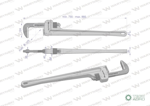 Klucz do rur typ amerykański 36" uchwyt aluminium wzmocniony szczęki CrMo max średnica Waryński