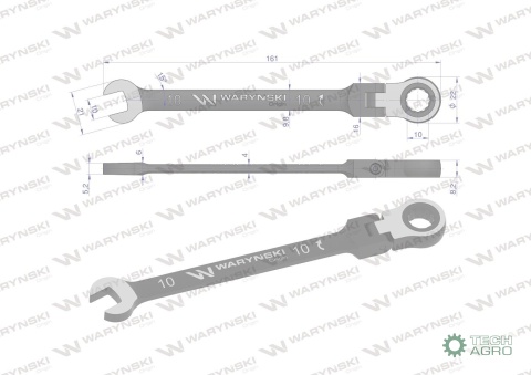 Klucz płasko-oczkowy 10 mm z grzechotką72 zęby i przegubem Waryński
