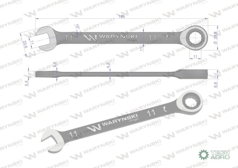Klucz płasko-oczkowy 11 mm z grzechotką72 zęby standard ASME B107-2010 Waryński