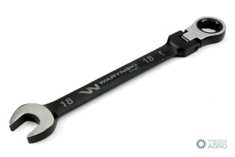 Klucz płasko-oczkowy 18 mm z grzechotką72 zęby i przegubem Waryński