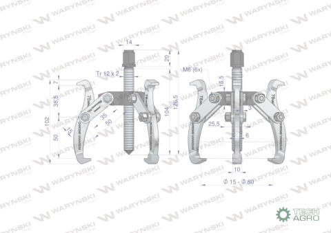 Ściągacz do łożysk trójramienny typ S 15-80 Waryński