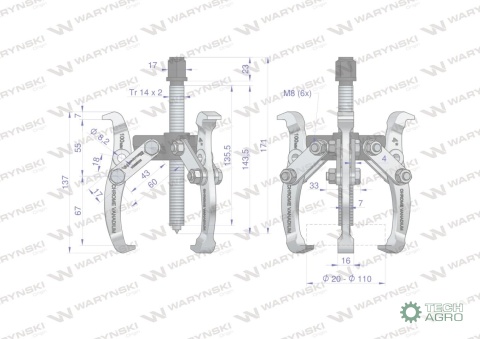 Ściągacz do łożysk trójramienny typ S 20 -110 Waryński