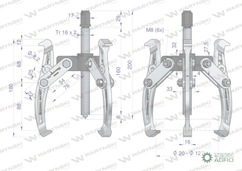 Ściągacz do łożysk trójramienny typ S 20-127 Waryński