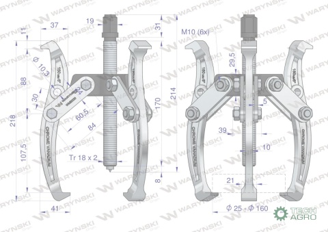 Ściągacz do łożysk trójramienny typ S 25-160 Waryński