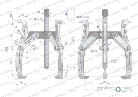 Ściągacz do łożysk trójramienny typ S 50-310 Waryński