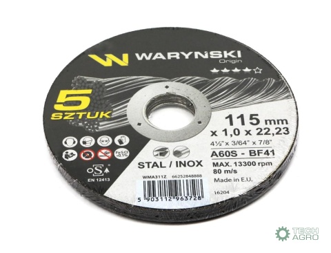 Tarcza do cięcia metalu 115 x1.0 x22.23mm Waryński (sprzedawana po 5 szt w op.5 szt)