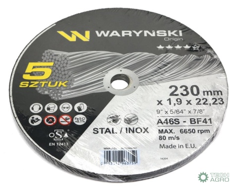 Tarcza do cięcia metalu 230 x1.9 x22.23mm Waryński (sprzedawane po 5 szt w op 5 szt)