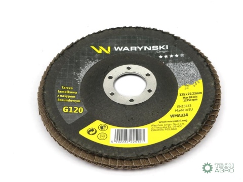 Tarcza do szlifierki 125 mm lamelkowa zelektrokorundem GR120 (sprzedawana po 10 szt.) Waryński