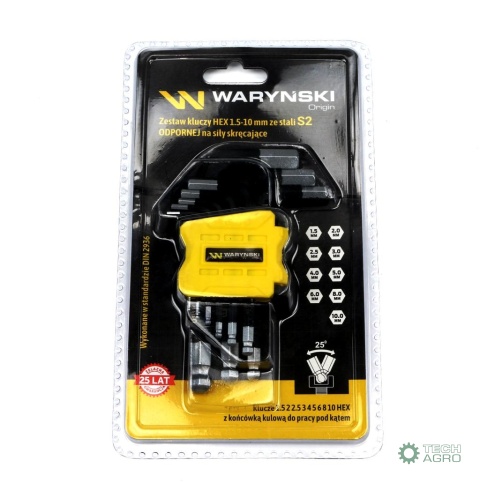 Zestaw kluczy HEX 1.5-10 mm ze stali S29el w uchwycie Waryński