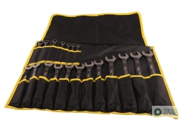 Zestaw kluczy płaskooczkowych z grzechotką standard w pokrowcu 19 szt rozmiary od 6-24 w standardzie ASME B107-2010 Waryński