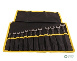 Zestaw kluczy płaskooczkowych z grzechotką w pokrowcu 12 szt rozmiary 6-17 w standardzie ASME B107-2010 Waryński