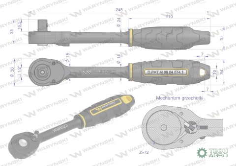 Grzechotka 1/2". 72 T. o zwiększonej odporności. Waryński