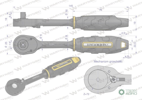 Grzechotka 1/4". 72 T. o zwiększonej odporności. Waryński