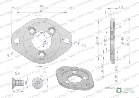 Kołnierz mocujący z kompletem śrub do silnika serii WMM Waryński