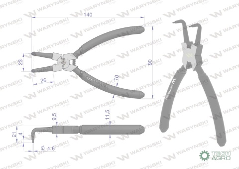 Szczypce do pierścieni osadczych 150 mmwewnętrzne wygięte Waryński