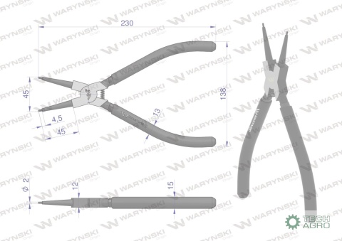Szczypce do pierścieni osadczych 240 mmwewnętrzne proste Waryński
