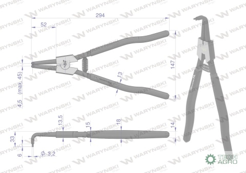 Szczypce do pierścieni osadczych 300 mmzewnętrzne wygięte Waryński