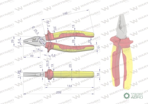 Szczypce izolowane, uniwersalne 200 mm.VDE. Waryński