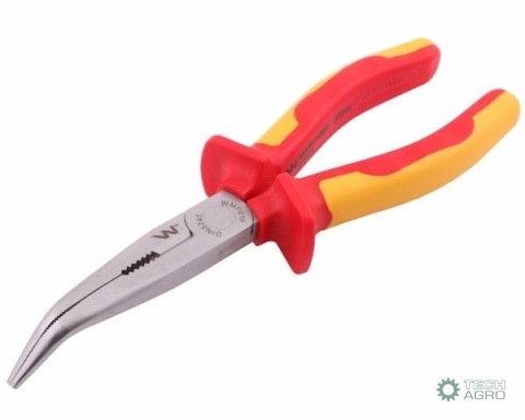Szczypce izolowane, wydłużone wygięte 200 mm. VDE. Waryński