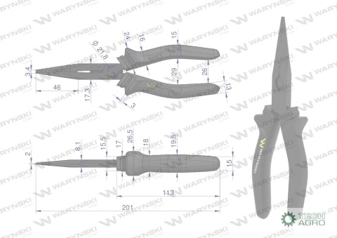 Szczypce wydłużone proste 200 mm Waryński