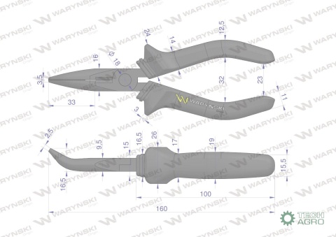 Szczypce wydłużone wygięte 160 mm Waryński