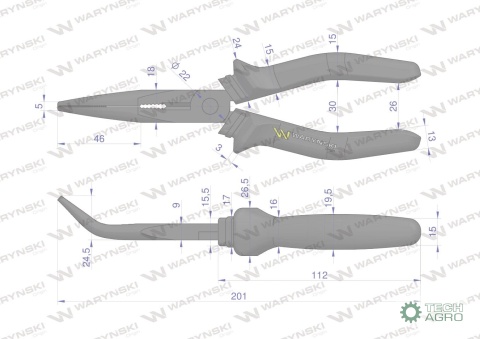 Szczypce wydłużone wygięte 200 mm Waryński