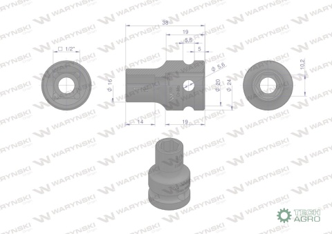 Nasadka udarowa sześciokątna 1/2". 10 mm. CrMo. DIN 3129. Waryński