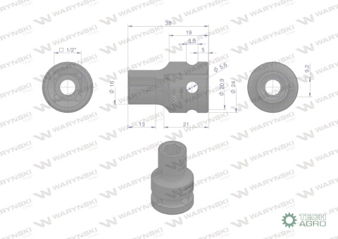 Nasadka udarowa sześciokątna 1/2". 9 mm. CrMo. DIN 3129. Waryński