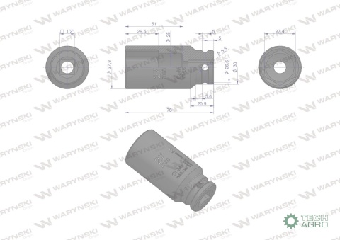 Nasadka udarowa sześciokątna długa 1/2"27 mm. CrMo. DIN 3129. Waryński
