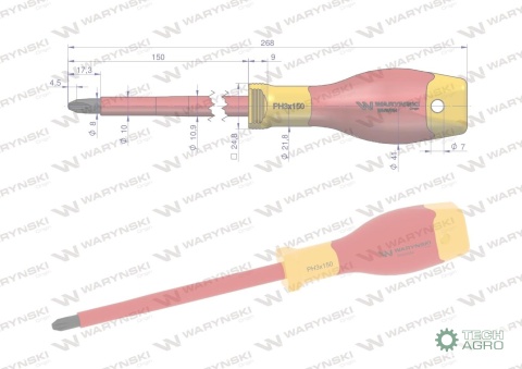 Wkrętak PH3 150 mm izolowany VDE stal S2, Waryński