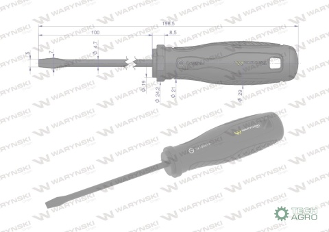 Wkrętak płaski 5 x 100 mm. stal SVCM. Waryński