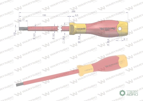 Wkrętak płaski izolowany 6 x 150 mm. VDE, stal S2, Waryński