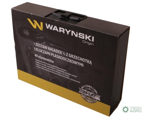 Zestaw nasadek 1./2 z grzechotką i kluczami w kasecie metalowej 49 el. Waryński