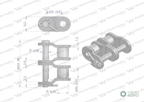 Półogniwo łańcucha P06B-2 (R2 3/8) Waryński ( sprzedawane po 10 )