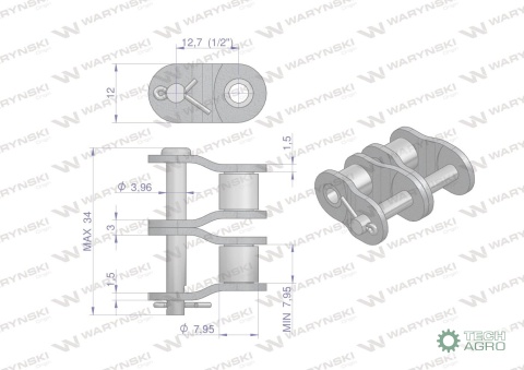 Półogniwo łańcucha P08B-2 (R2 1/2) Waryński ( sprzedawane po 10 )