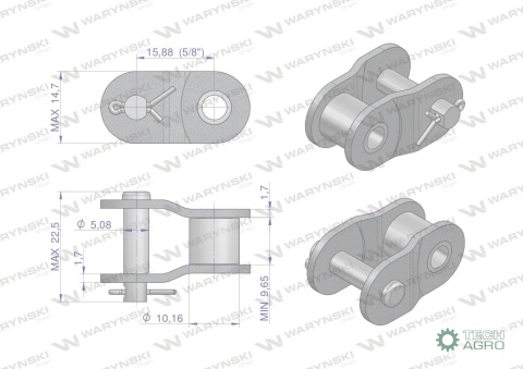 Półogniwo łańcucha prosta płytka P10B-1(R1 5/8) Waryński ( sprzedawane po 10 )