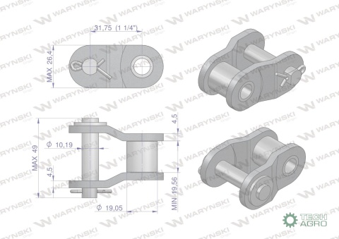 Półogniwo łańcucha prosta płytka P20B-1(R1 1.1/4) Waryński ( sprzedawane po 5 )