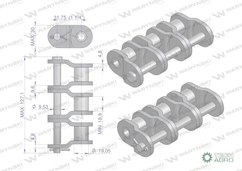 Półogniwo łańcucha przemysłowe P20AH-3 ANSI A 100H (R3 1.1/4) Waryński ( sprzedawane po 3 )
