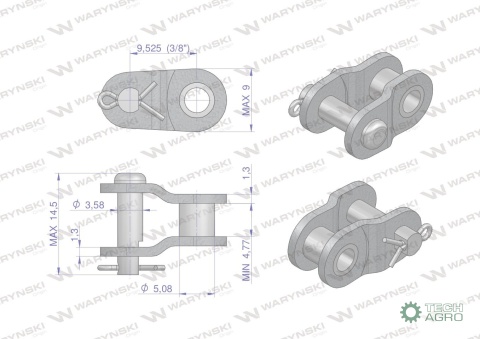 Półogniwo łańcucha wzmocnione P06A-1 ANSI A 35 06C-1 (R1 3/8) Waryński ( sprzedawane po 10 )