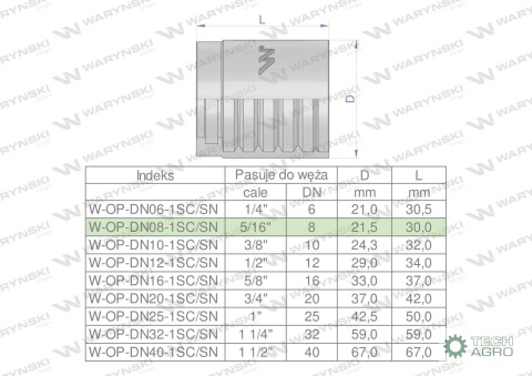 Tuleja (oprawka) DN 08 1SN 1SC PREMIUM Waryński ( sprzedawane po 50 )