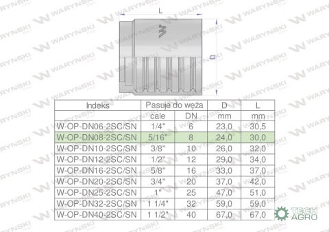 Tuleja (oprawka) DN 08 2SN 2SC PREMIUM Waryński ( sprzedawane po 50 )